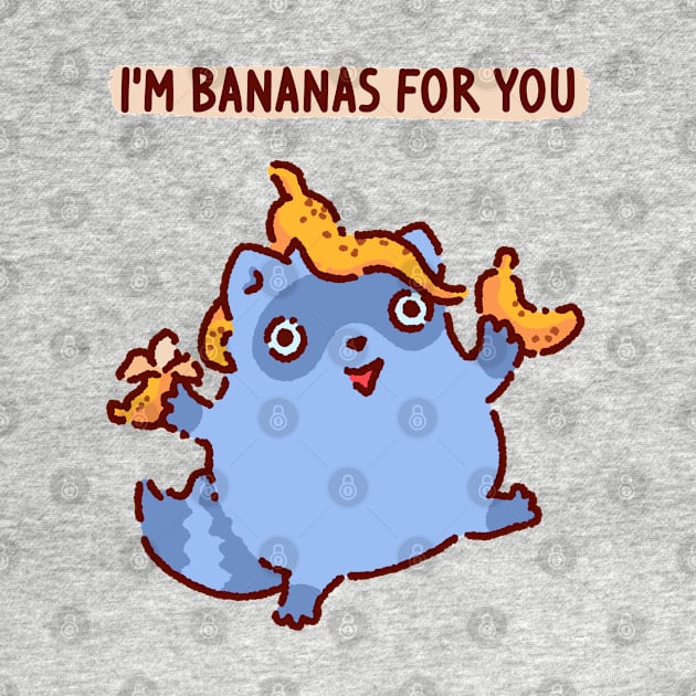 Raccoon with bananas, I'm bananas for you, crazy in love by Tinyarts